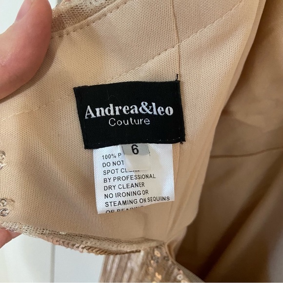 Andrea and Leo Couture Champagne Gold Open Back Sequins Maxi Gown Dress Size 6 - Picture 8 of 11